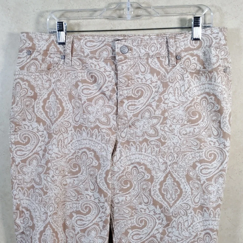 *164 Talbots tan & cream paisley Slim Ankle jeans 14P CLEARANCE